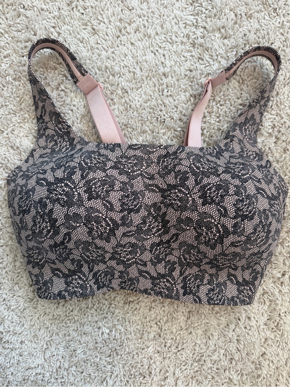Victoria's Secret Pink Bralette with Black Floral Lace Overlay